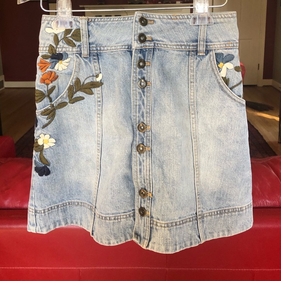 Free people embroidered jean skirt Mini
